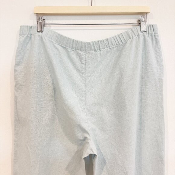 Vintage Linen Cotton Pull On Elastic Waist Pants Pockets Vtg Light Blue Medium - Picture 8 of 9